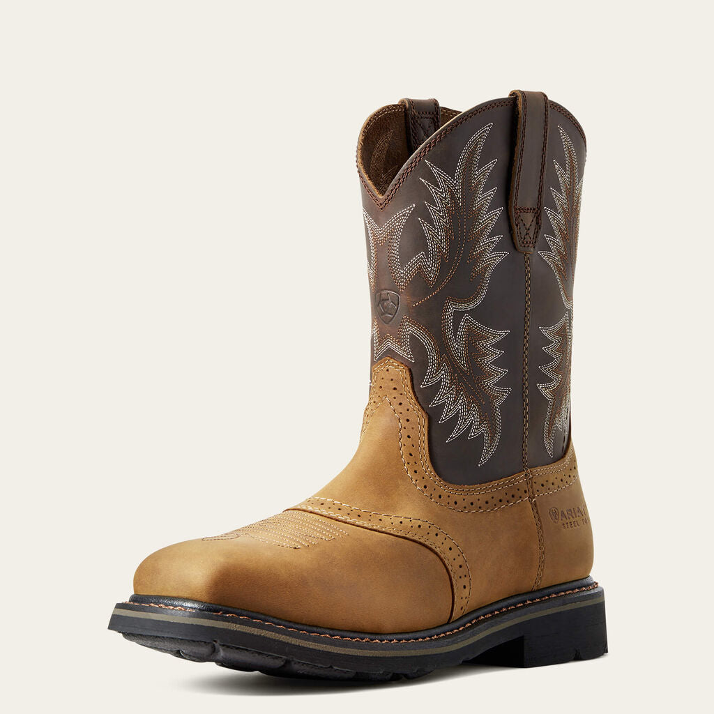 Sierra Wide Square Toe Steel Toe Work Boot 3-4 Front