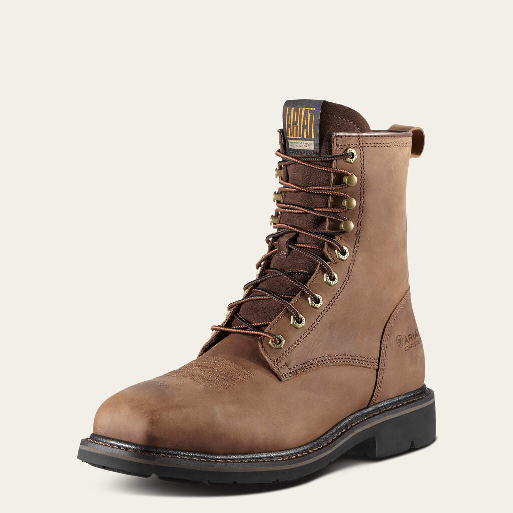 Cascade 8" Wide Square Toe Steel Toe Work Boot 3-4 Front