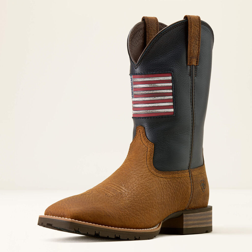 Hybrid Rancher Patriot Wide Square Toe Cowboy Boot 3-4 Front
