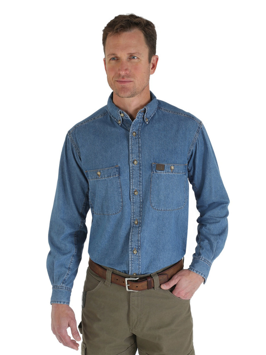 Wrangler® Riggs Workwear® Long Sleeve Button Down Solid Denim Work Shirt