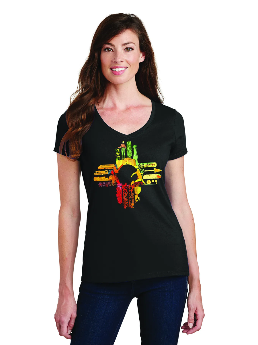 New Mexico Together Zia Ladies V-Neck T-Shirt