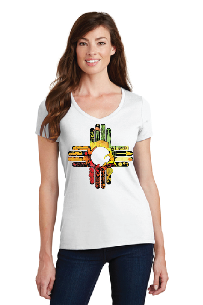 New Mexico Together Zia Ladies V-Neck T-Shirt