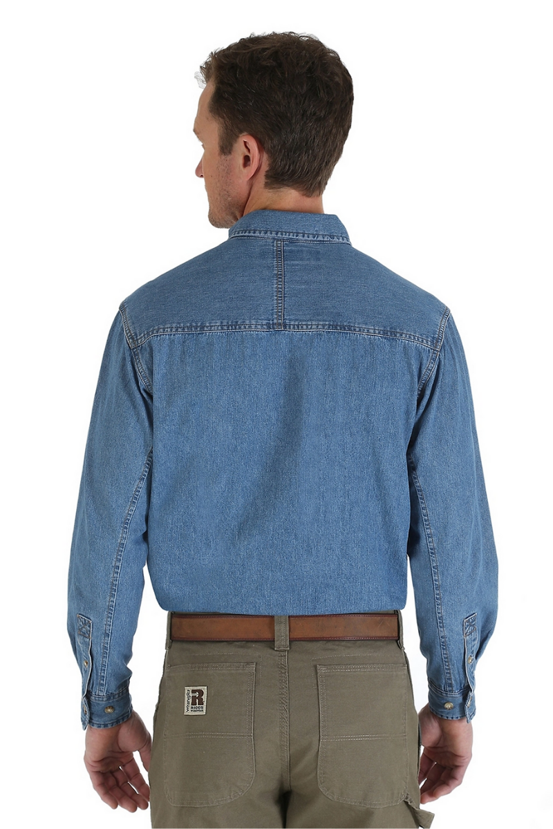 Wrangler® Riggs Workwear® Long Sleeve Button Down Solid Denim Work Shirt